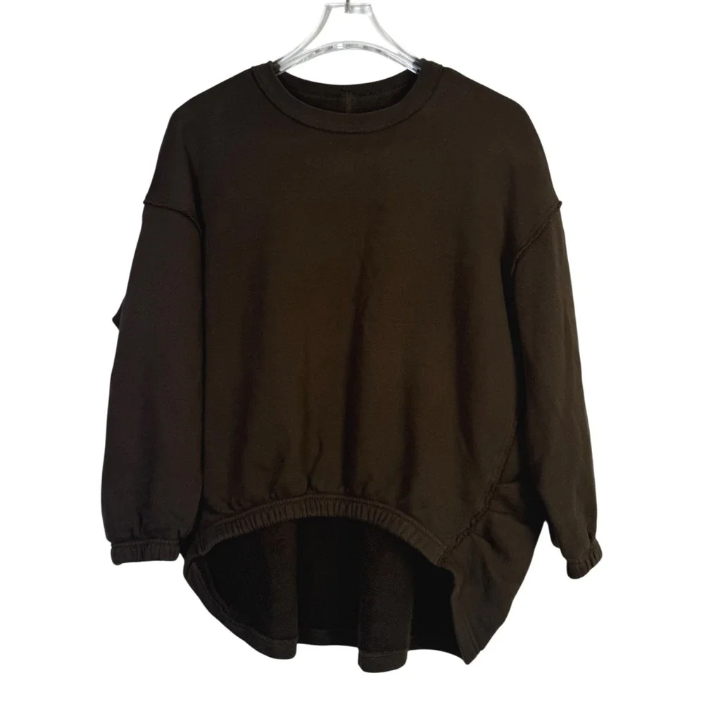 Free People Free-Est Womens XS Espresso Brown High Low Oversized Sweatshirt Seam